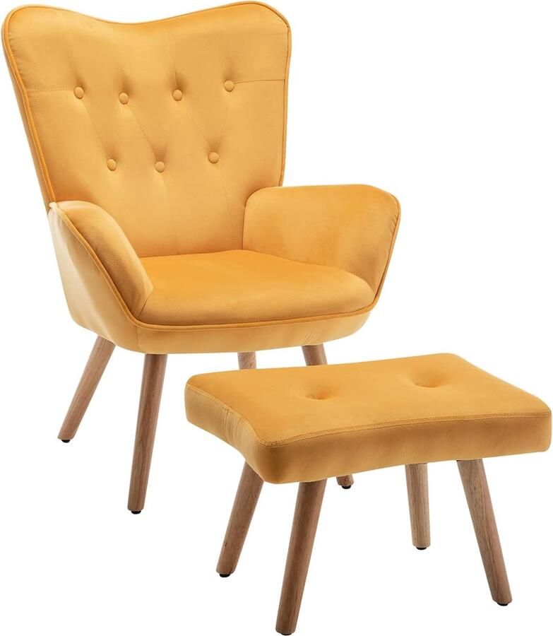 Fauteuil met voetenbank woonkamerstoel fluwelen leesstoel slaapkamerstoel accentstoel loungestoel vrijetijdsstoel relaxstoel geel