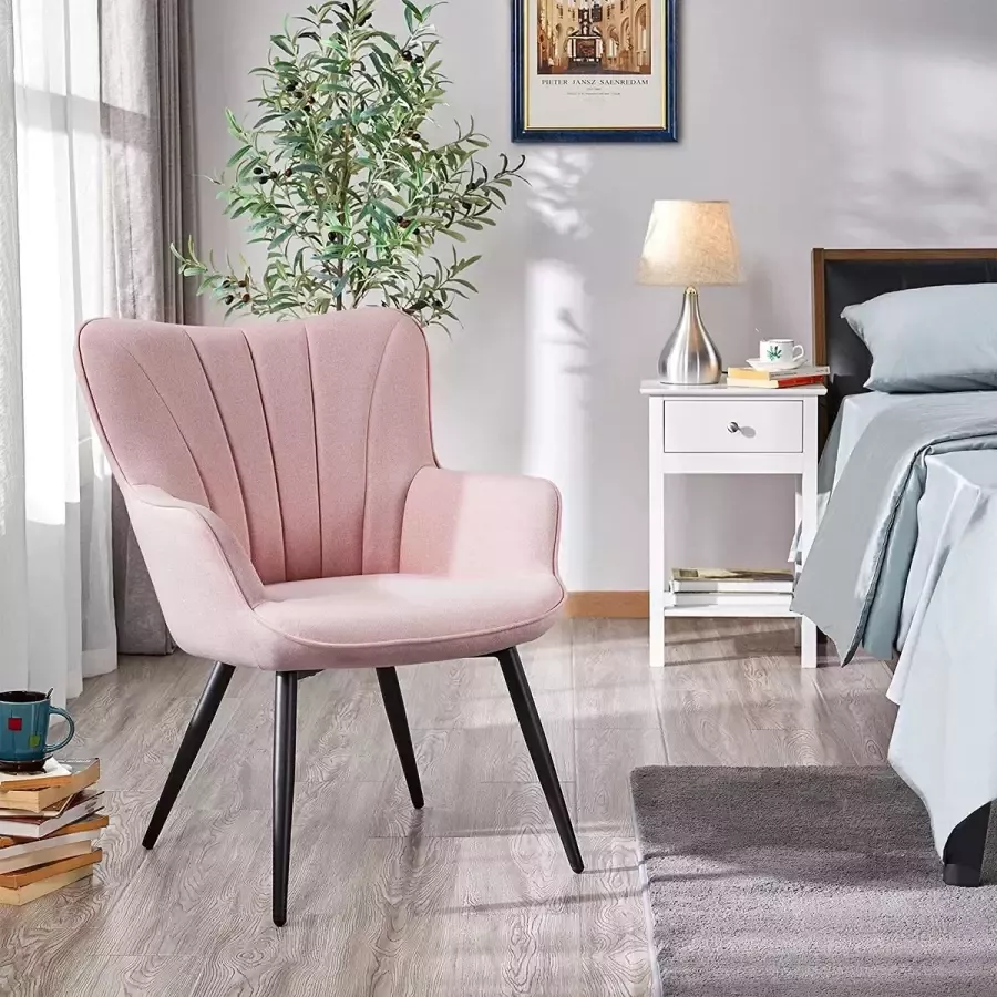 Fauteuil relaxstoel frame van metaal gestoffeerde stoel woonkamermeubel stoel relaxstoel roze