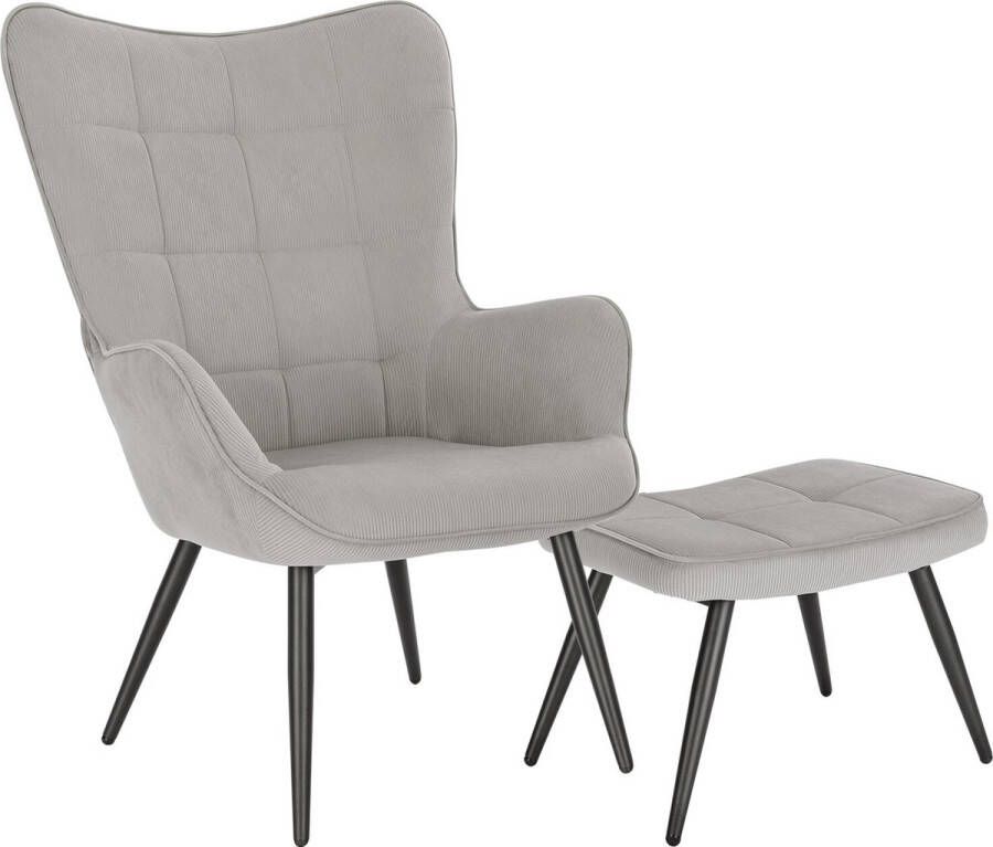 Loft Home Fauteuil Stoel Luxe Stoel Met Voetenbank Stof Lounge Stoel Licht Grijs