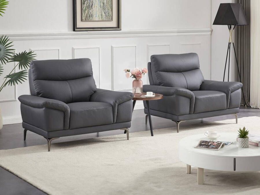 Vente-unique LINEA SOFA Fauteuil van antracietgrijs leer ATESSO L 116 cm x H 92 cm x D 93 cm