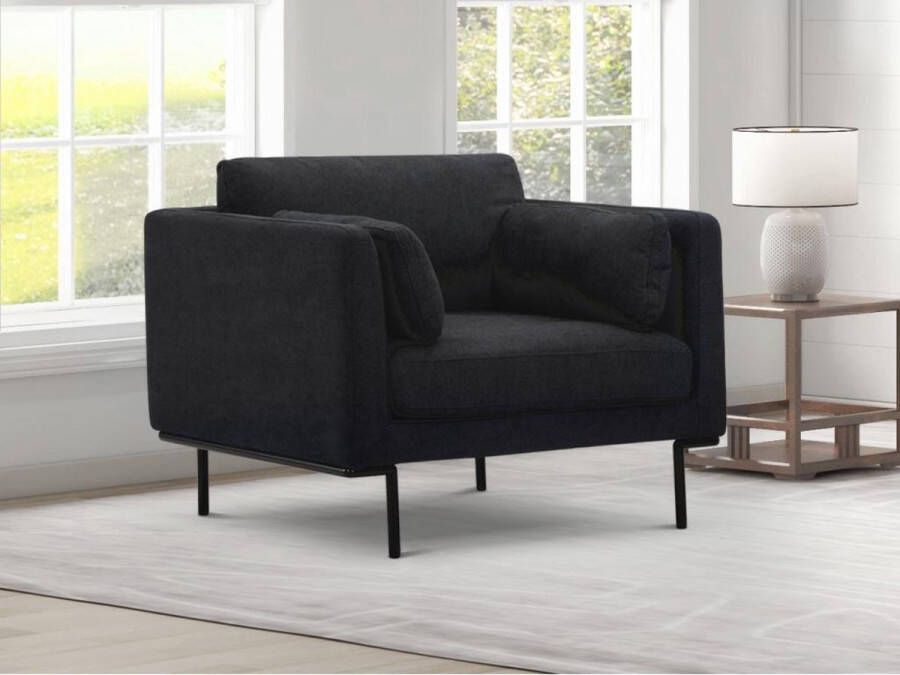 Maison Céphy Fauteuil van antracietkleurige stof met metalen poten ISABELLA L 96 cm x H 83 cm x D 89 cm - Foto 4
