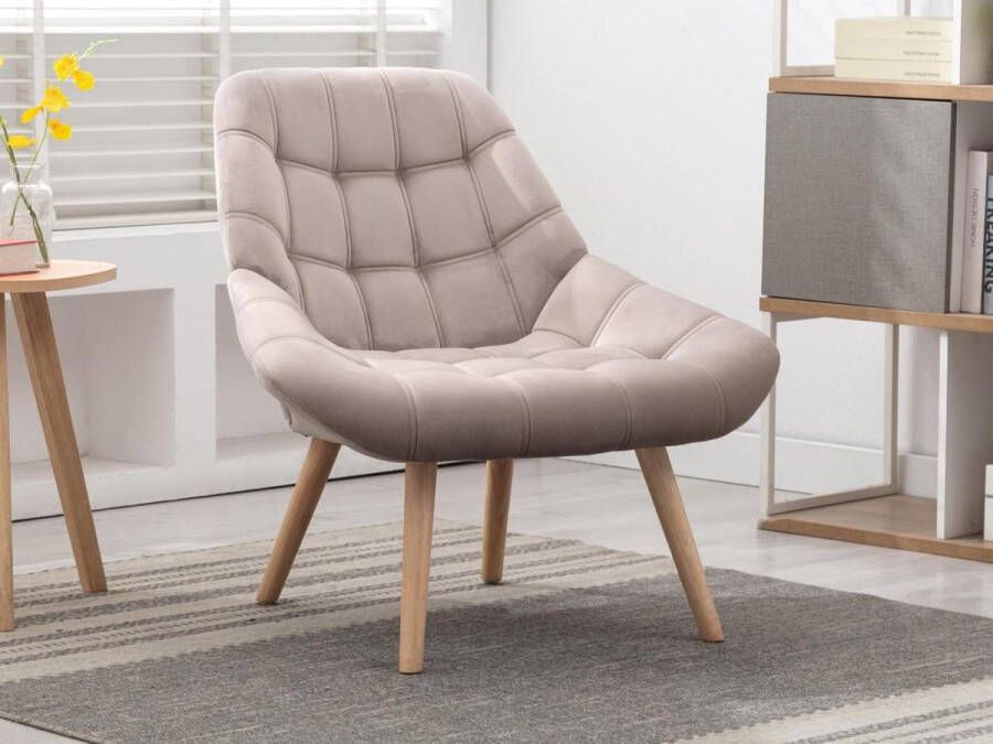 Vente-unique Fauteuil van beige fluweel LUOSTO L 87 cm x H 83 cm x D 79 cm - Foto 2