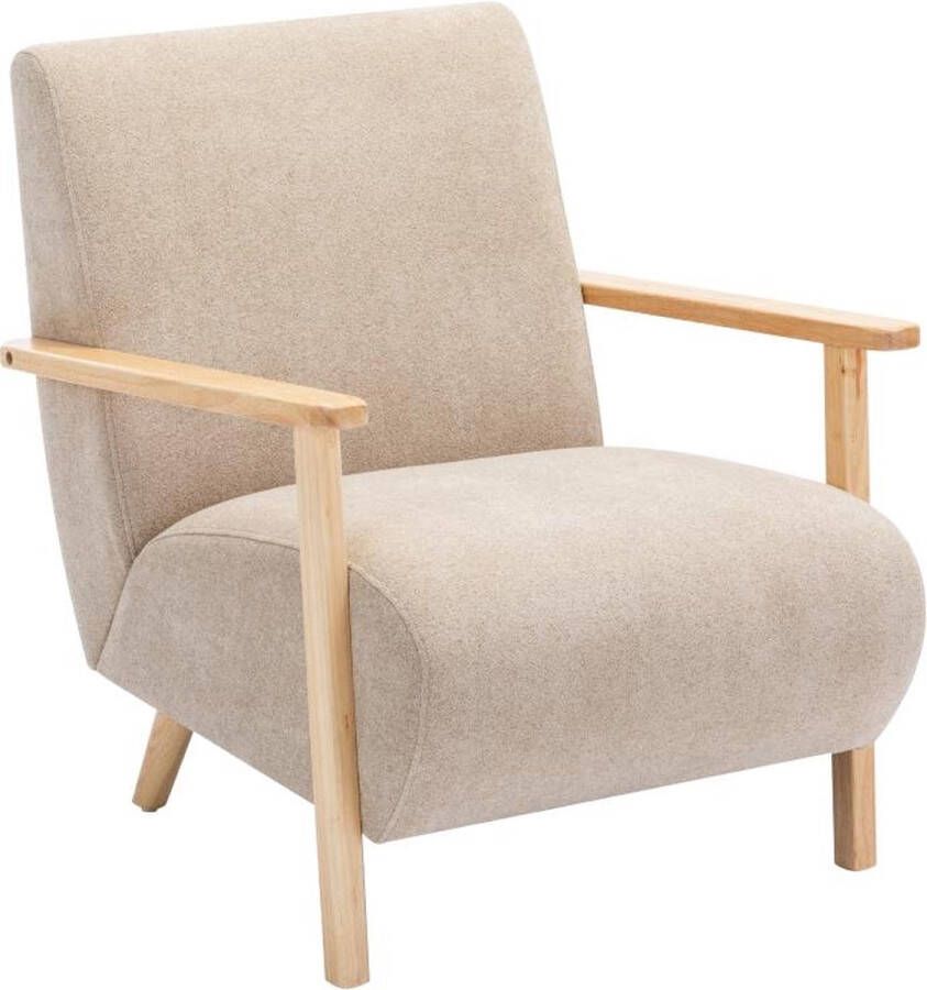 Fauteuil van beige stof en hout JULOMO L 70 cm x H 81 cm x D 82 cm