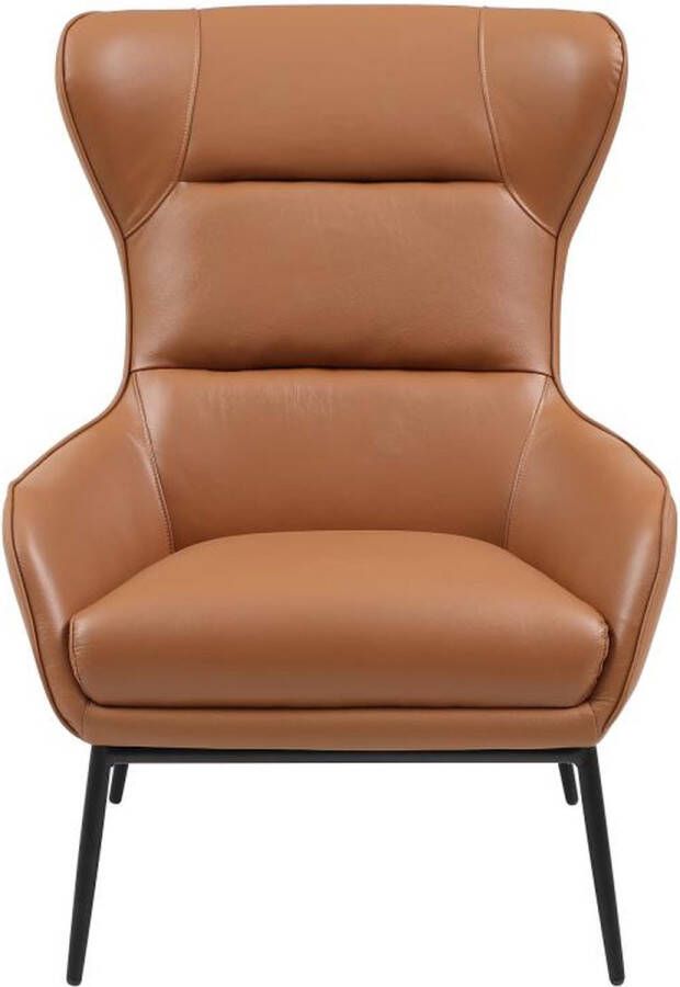 Fauteuil van camelkleurig buffelleder DINNIA L 69 cm x H 95 cm x D 95 cm