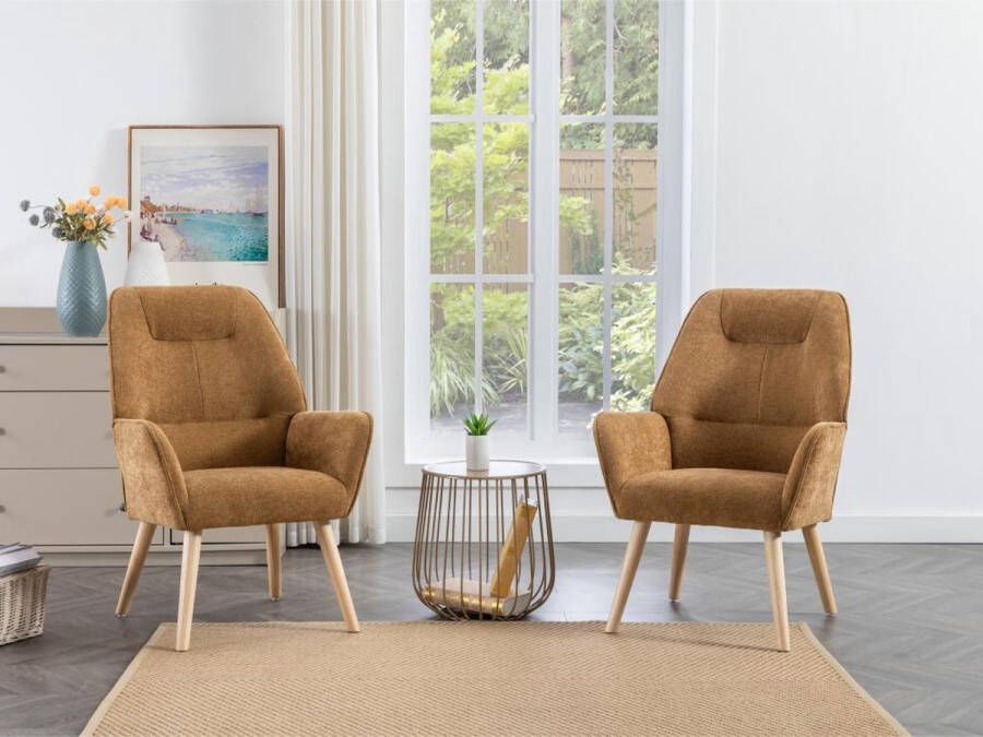 Vente-unique Fauteuil van camelkleurige stof L 62 cm x H 92 cm x D 71 cm - Foto 2