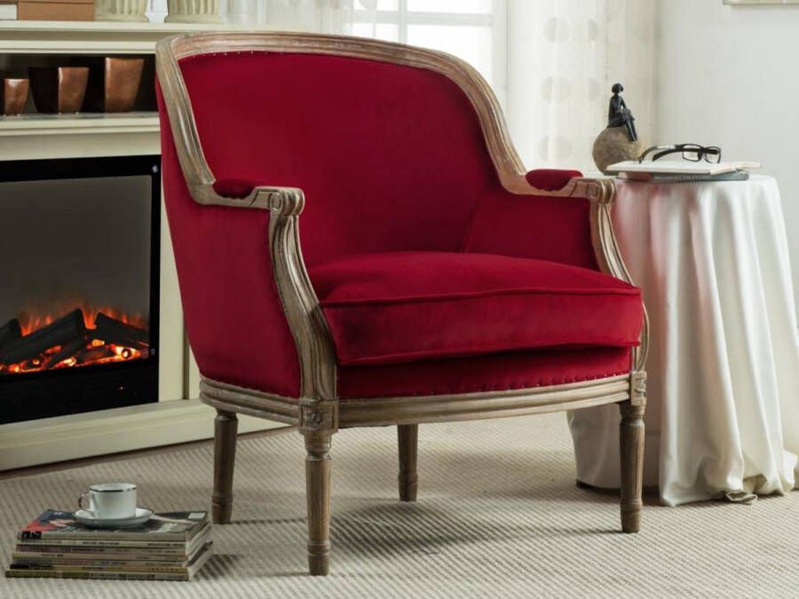 Vente-unique Fauteuil van fluweel ALIENOR – Rood L 72 cm x H 89.5 cm x D 78 cm - Foto 2