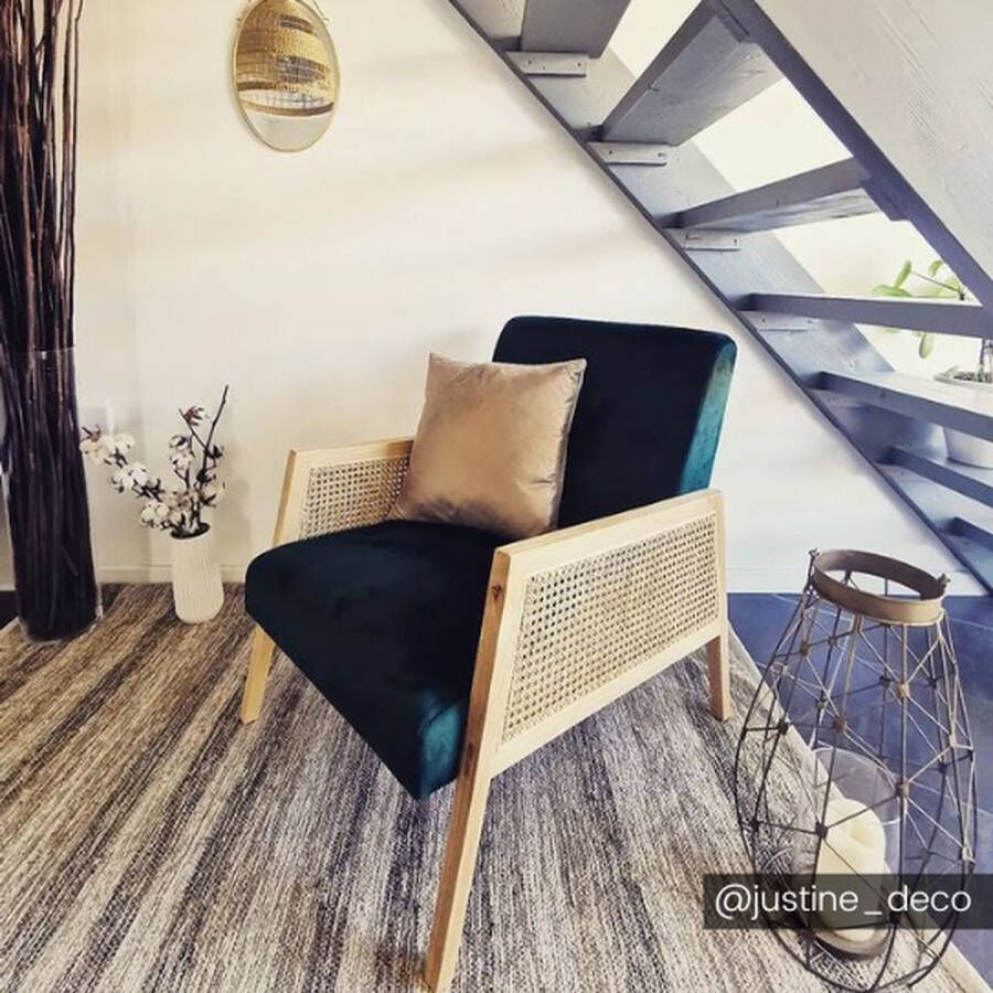 Vente-unique Fauteuil van fluweel en hout CANE Donkergroen L 62 cm x H 76.5 cm x D 72 cm