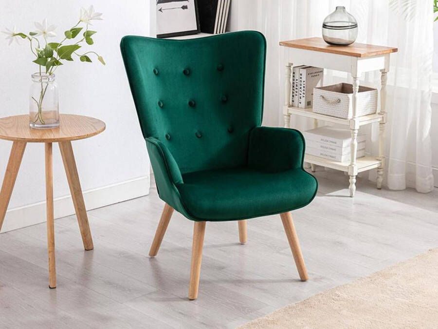 Vente-unique Fauteuil van velours VATELY Groen L 69 cm x H 95.5 cm x D 78 cm