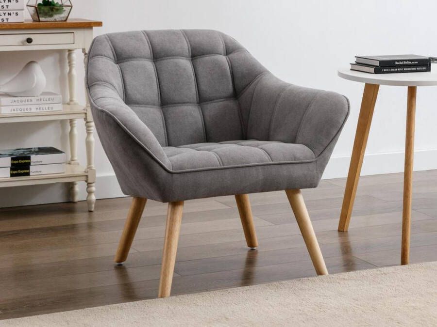 Vente-unique Fauteuil van grijze stof CASERTA L 82 cm x H 77 cm x D 73 cm - Foto 2