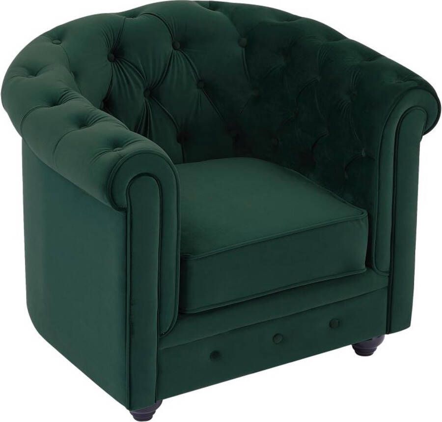 Vente-unique Fauteuil van groen velours CHESTERFIELD. L 85 cm x H 72 cm x D 78 cm