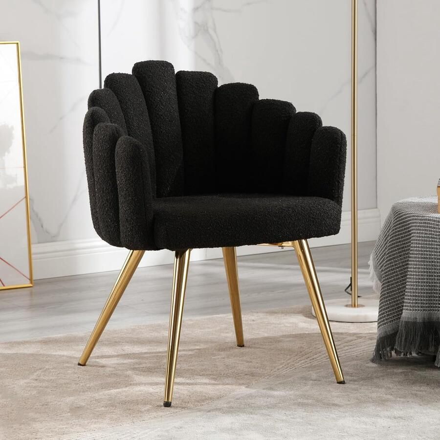 Fauteuil van kunstbont – Gestoffeerde loungestoel voor woonkamer moderne kaptafelstoel voor slaapkamer zwart metalen poten