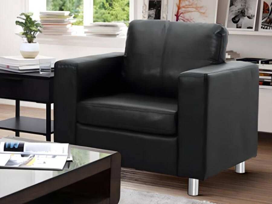 Vente-unique Fauteuil van kunstleer ACKLEY Zwart L 86 cm x H 77 cm x D 75 cm - Foto 2