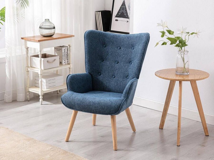 Vente-unique Fauteuil van stof VATELY Blauw L 69 cm x H 95.5 cm x D 78 cm - Foto 3