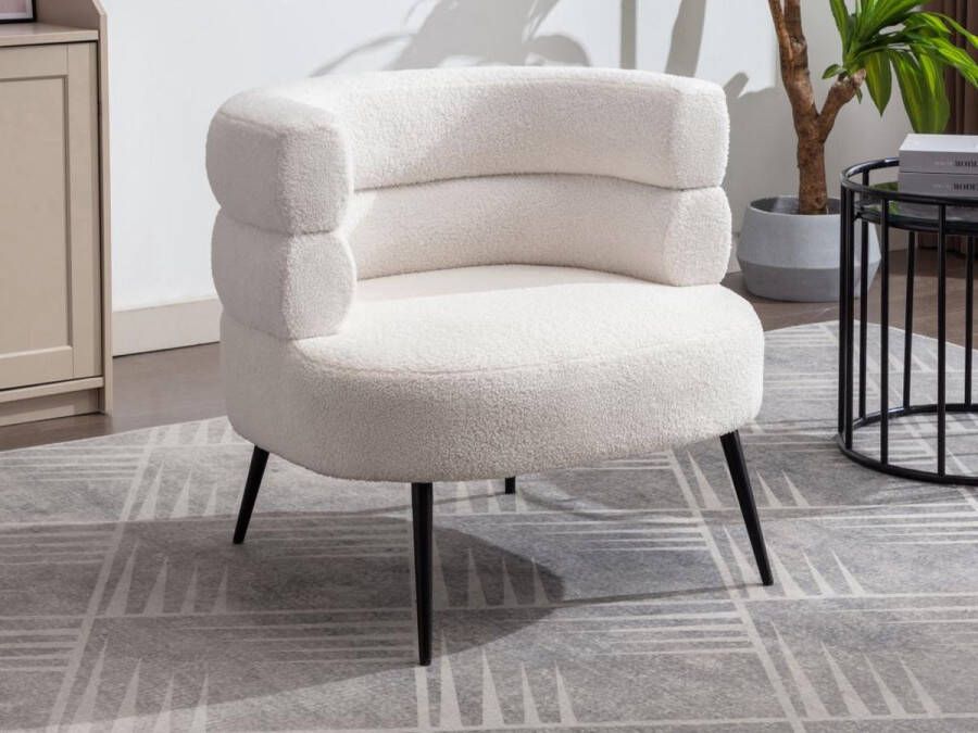 Vente-unique Fauteuil van witte boucléstof CAMEDO L 80 cm x H 73 cm x D 74 cm - Foto 2