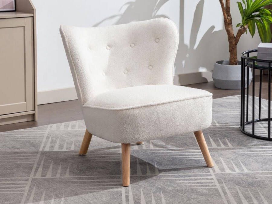 Fauteuil van witte boucléstof LOCARNO L 75 cm x H 76 cm x D 80 cm