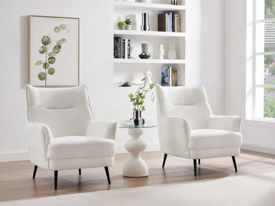 Vente-unique Fauteuil van witte boucléstof MELFI L 72 cm x H 89 cm x D 84 cm - Foto 3