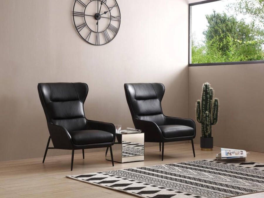 Vente-unique Fauteuil van zwart buffelleder DINNIA L 69 cm x H 95 cm x D 95 cm - Foto 4