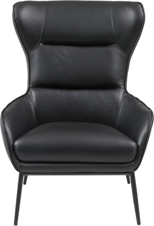 Fauteuil van zwart buffelleder DINNIA L 69 cm x H 95 cm x D 95 cm