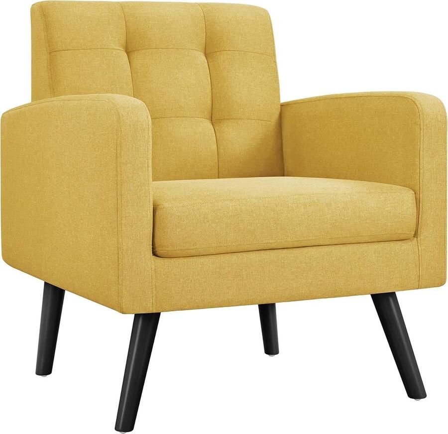 Fauteuil Wingstoel met armleuningen comfortabel en modern televisiestoel relaxstoel woonkamer clubstoel sofa 136 kg belastbaar geel - Foto 2
