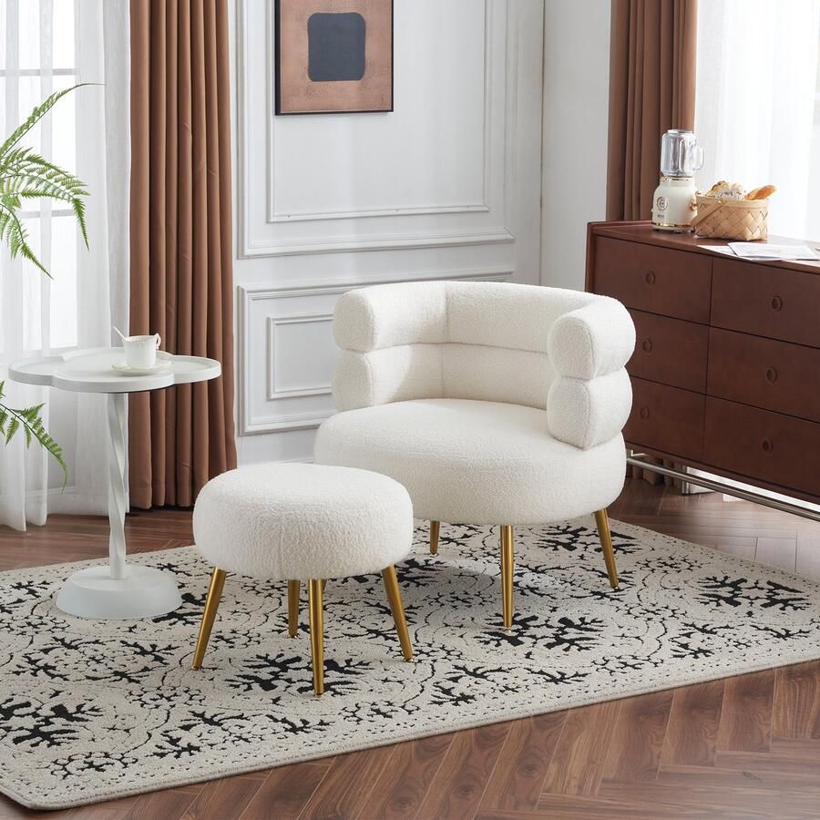 Gutent Fauteuil Wit met Voetenbankje 69 cm breed 17 cm Dik zitkussen in hoogte verstelbare voetensteun 100 kg belastbaar loveseat