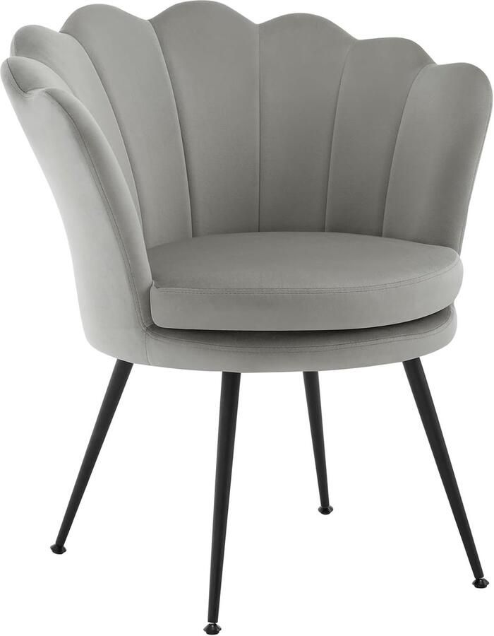 Furnibella -Fauteuil Woonkamer – Bloemvormige Loungestoel Fluweel Metalen Poten Relax- en Leesstoel Grijs