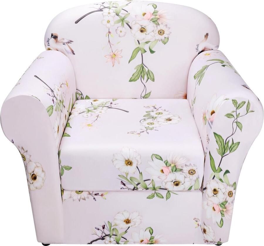 Fauteuilbeschermer 2 stuks stoelovertrek met elastische stretch hoes bankovertrek 1-zits stoelhoezen bedrukt bankbeschermer met armleuning zacht antislip (vogel met bloementak)