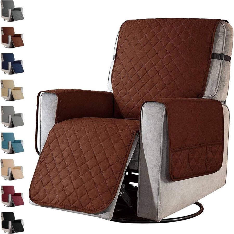 Fauteuilbeschermer stoelbeschermer met zakken televisiestoel fauteuilbeschermer relaxstoel stoelbeschermer met verstelbare riem 1-zits stoelkussen wasmachinebestendig donkerbruin