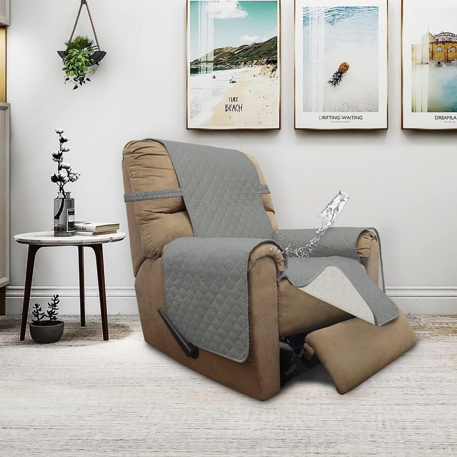 Fauteuilbeschermer Stoelbeschermer Stoelhoes 55cm breed Meubelhoes 55 x 200cm Antisliplaag Dubbelzijdig Duurzaam & Wasbaar Geschikt Voor honden huisdieren en kinderen lichtgrijs