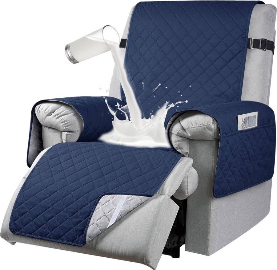 Fauteuilbeschermer voor televisiestoel waterdichte relaxstoel stoelbeschermer met zakken en armleuningen 1-zits stoelbekleding antislip stoelbekleding voor meubelbescherming Blauw
