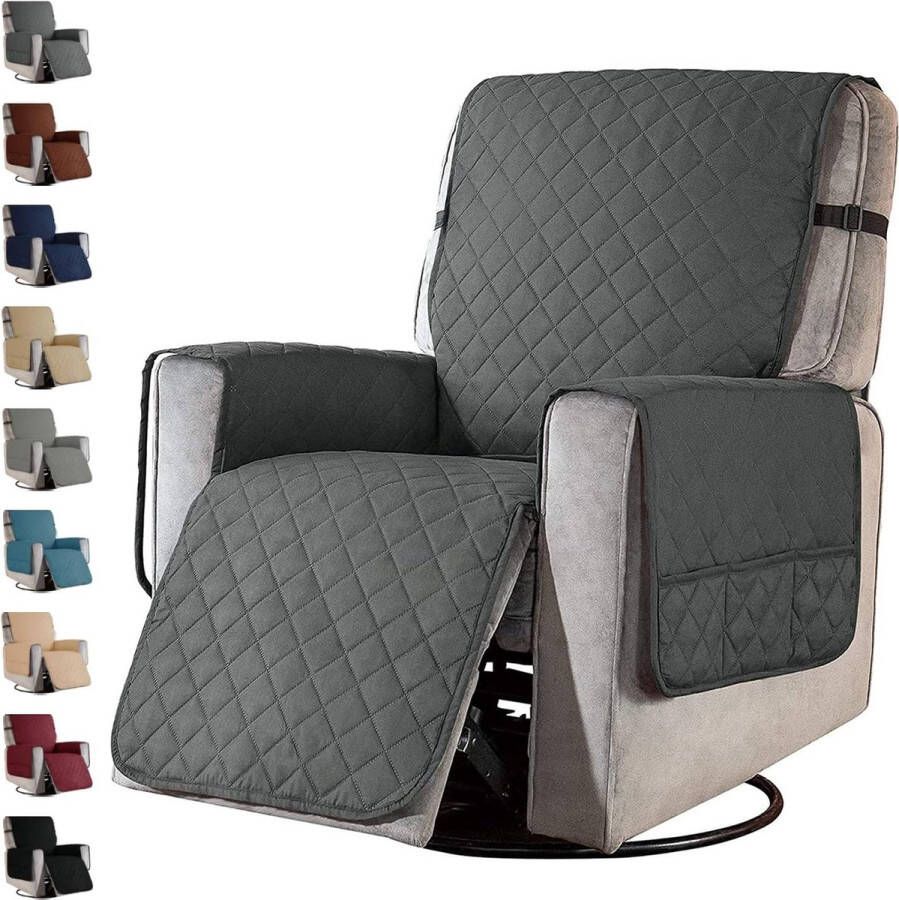 Fauteuilbeschermer zetelbeschermer met zakken televisiestoel fauteuilbeschermer relaxstoel stoelbeschermer met verstelbare riemen 1-zits stoelkussen wasmachinebestendig donkergrijs