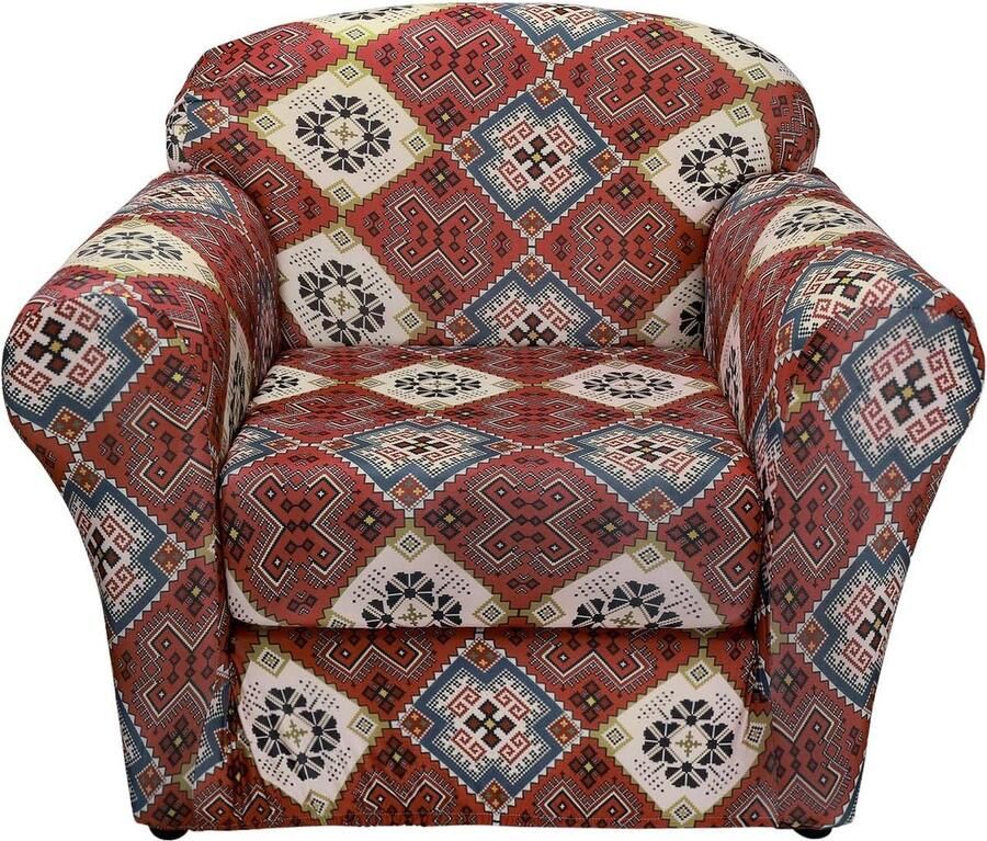 Fauteuilbeschermer 2 stuks fauteuilhoes met elastische stretchhoes bankovertrek 1-zits stoelhoezen bedrukt bankbeschermer met armleuning zacht antislip (mandala boho)