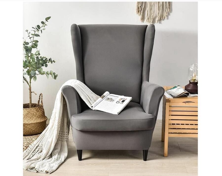 Fauteuilhoes 2 stuks stoelbekleding fauteuil-overtrek oorfauteuil stretch fauteuilhoes kleur donkergrijs