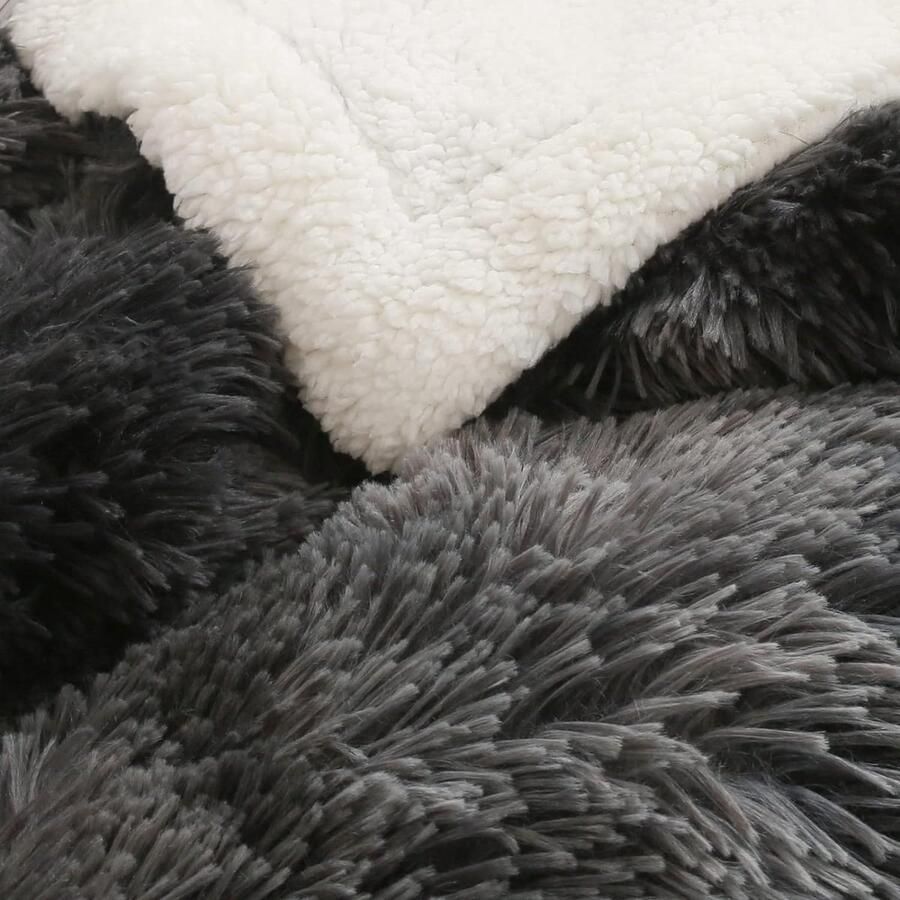 Faux Cuddle Blanket Wooly Super Soft Plush Thick and Elegant Long Hair Shaggy Blanket Warm Cozy Reversible Fluffy Blanket for Sofa and Bed (Tie Dye Dark Gray 130 x 150 cm)