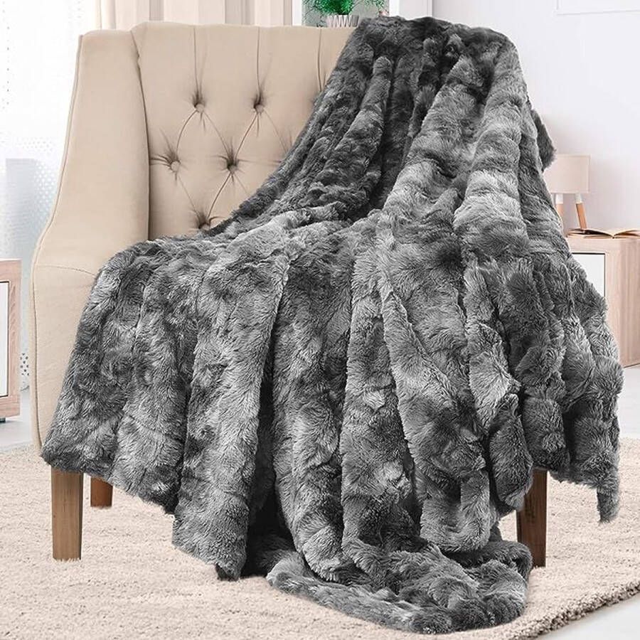 Faux Fur Gooi Deken Ultra Zacht en Pluizig Pluche Gooi Dekens voor Bank Bed en Woonkamer 50x65 Full Size Grijs