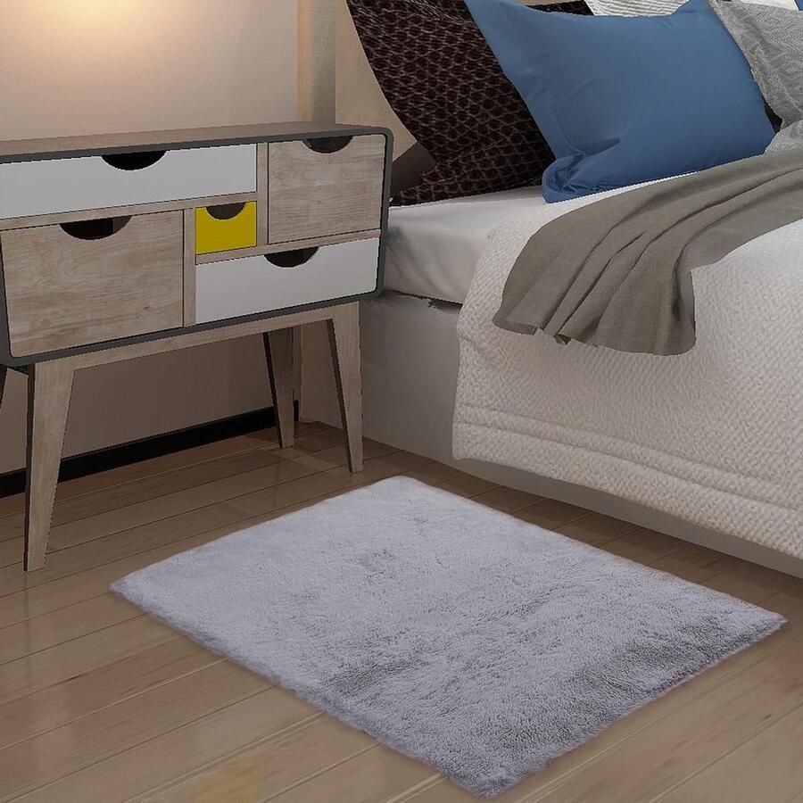 Faux Fur Schapenvacht Rond Gebied Tapijten Zachte Vloermat voor Slaapkamer Grijs 60 x 90 cm