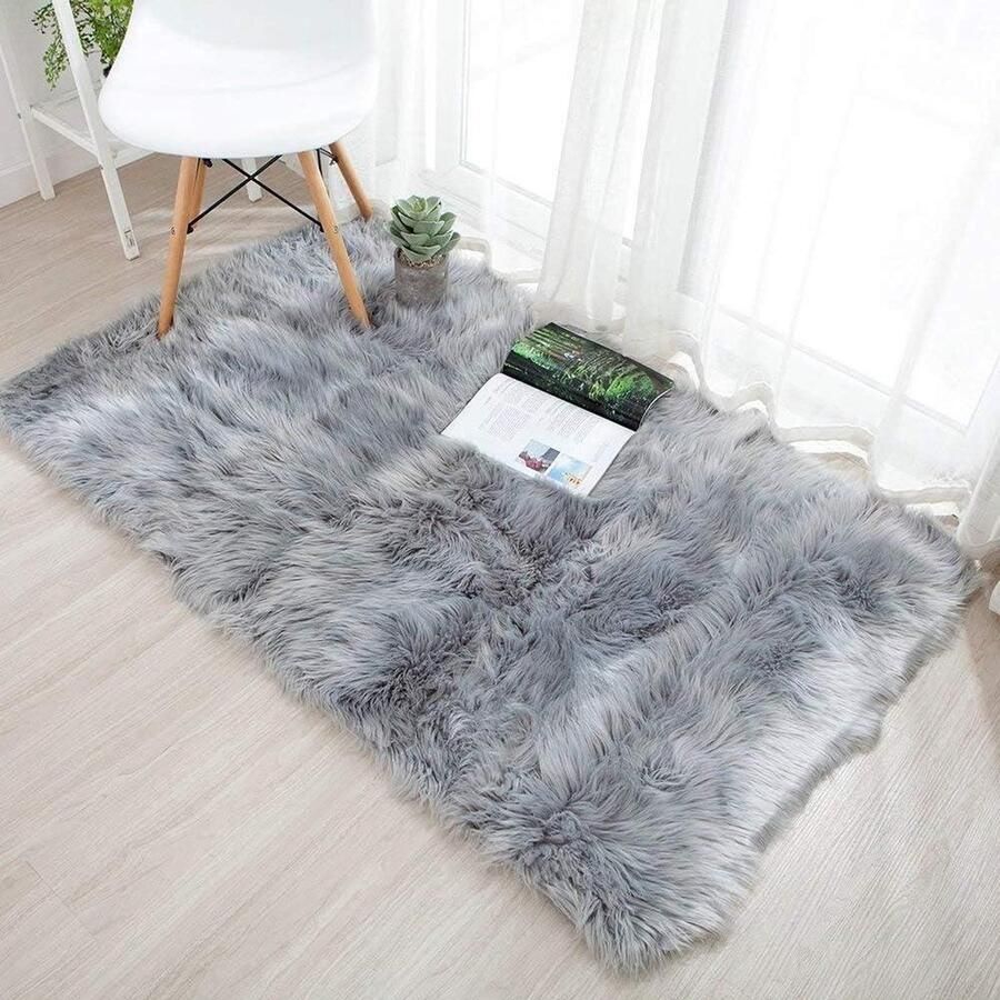 Faux Fur Schapenvacht Stijl Tapijt Zachte Pluizige Shaggy Tapijt Grijs Woonkamer Slaapkamer Sofa 60 x 90 cm