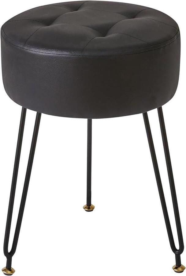 Faux lederen ronde voetsteun kruk make-up ijdelheid kruk bijzettafel PU kaptafel stoel poef bank kruk gouden stalen poten zwart L G-31B