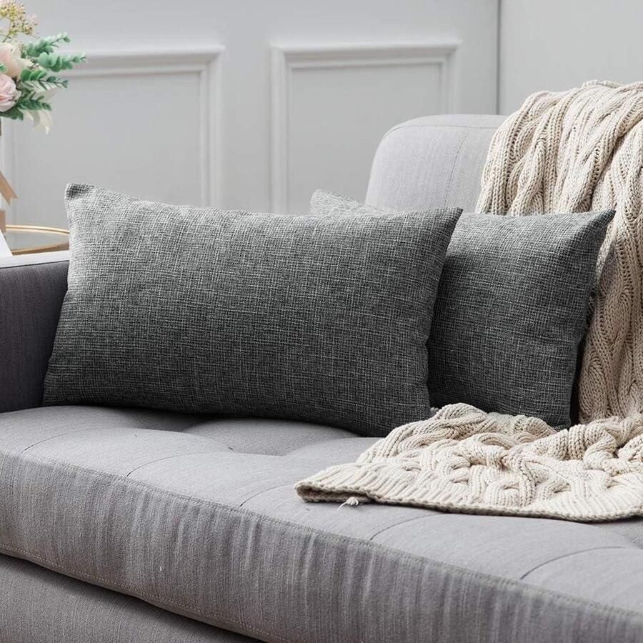 Faux Linnen Vierkante Sierkussenhoes Decoratieve Kussensloop Grijs Thuis Bank Slaapkamer Set van 2 40 x 60 cm