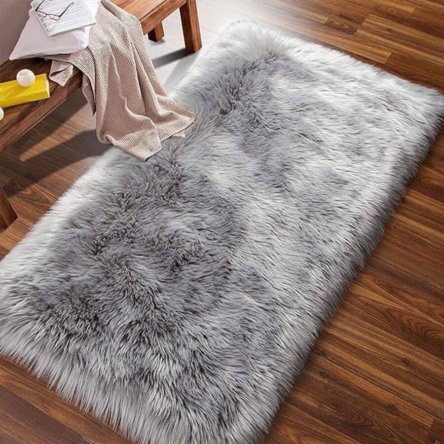 Faux schapenvacht tapijt pluizig tapijt pluizig gebied kleine tapijten Shaggy tapijten voor slaapkamer tapijt pluizige bank vloer tapijt woondecoratie (grijs 23 6 x 35 4 cm)
