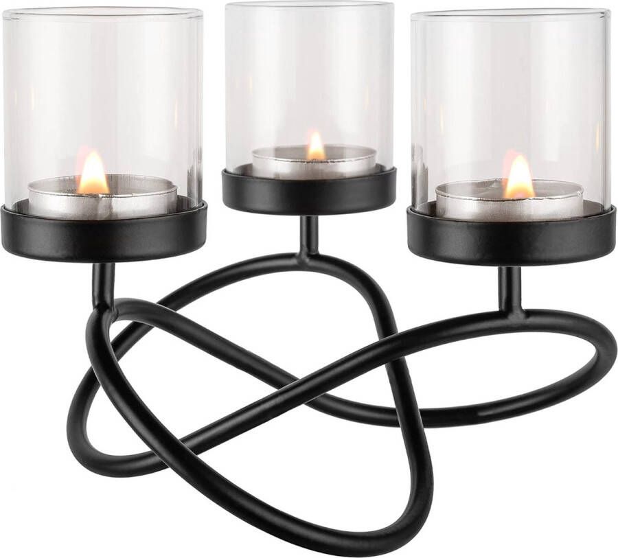 FAVEAUX IJzeren Circulaire Kaarsenhouder Glas Theelicht Kaarsenhouder Voor Eettafel Restaurant Bureau Centerpiece 3 Cups Pack van 1 Sliver Nikkel