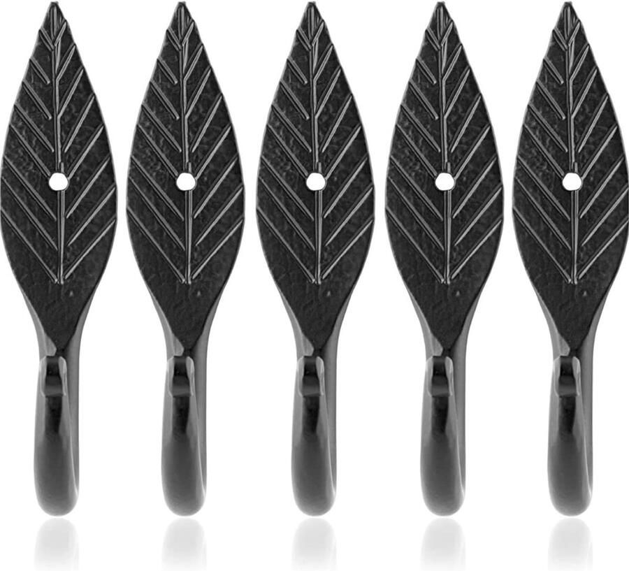 Fayesia Black Hooks – Handgemaakte decoratieve wandkapstok van een smid voor het ophangen van jassen handdoeken tassen sleutels en meer – Inclusief schroeven – Set van 5