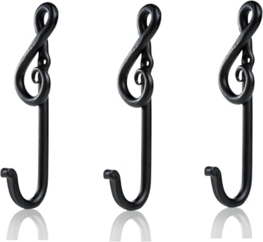 Fayesia Living Zwarte Muurhaken om op te hangen Smid Handgemaakte Smeedijzeren Kapstokken Wandmontage Deurhaken voor sleutels hoeden handdoeken etc Keuken Badkamer Hal Set van 3 (Muzieknoot)