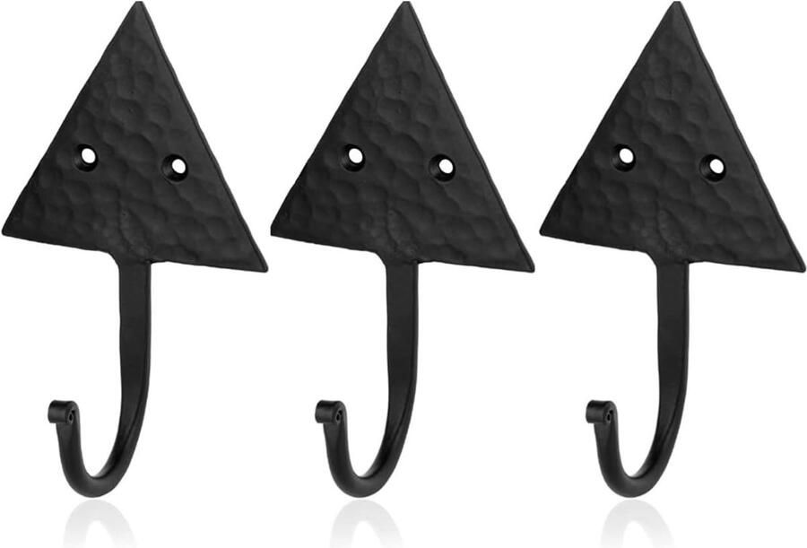 Fayesia Living Zwarte wandhaken om op te hangen Handgemaakte smeedijzeren kapstokken van Blacksmith aan de muur bevestigd Haken voor over de deur voor sleutels hoeden handdoeken enz. Keuken badkamer gang Set van 3 (paraplu)