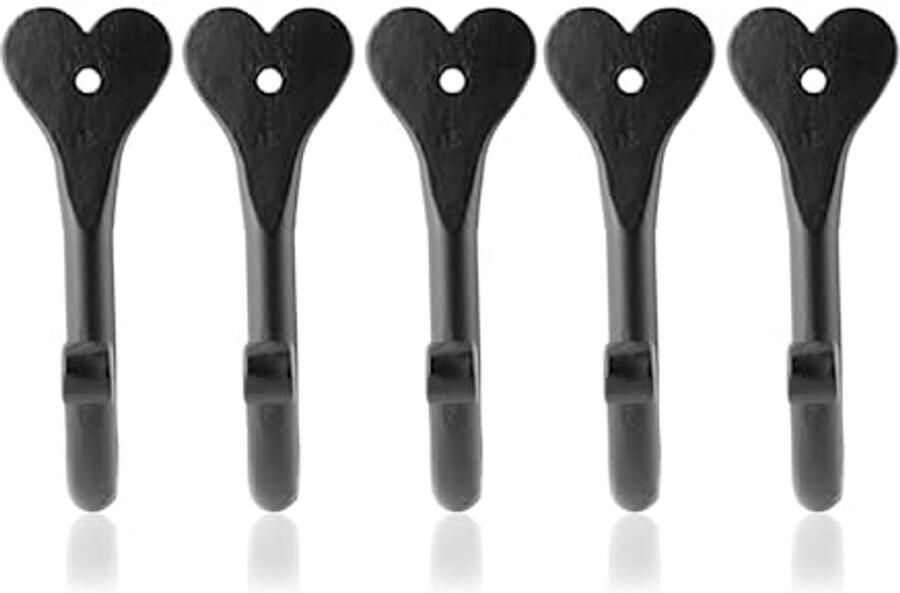 Fayesia Zwarte Kapstokhaken Handgemaakt Smeedijzer Set van 5 Hartvormige Muurhaken met Schroeven en Hardware Enkelvoudige Haken voor jassen handdoeken tassen hoeden en meer
