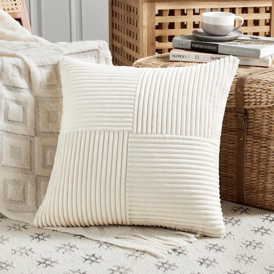 FDTERN 1 stuk beige kussenhoes 70x70 cm zachte corduroy kussenhoezen kussensloop bankkussen decoratief kussen boho decoratie voor bank slaapkamer woonkamer (zonder kussenvulling)