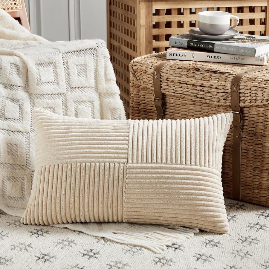 FDTERN 1 stuk geelbeige kussenhoes 40x60 cm zachte corduroy kussenhoezen kussenhoes decoratieve kussenhoes bankkussen decoratief kussen boho decoratie voor bank slaapkamer woonkamer balkon (zonder kussenvulling)