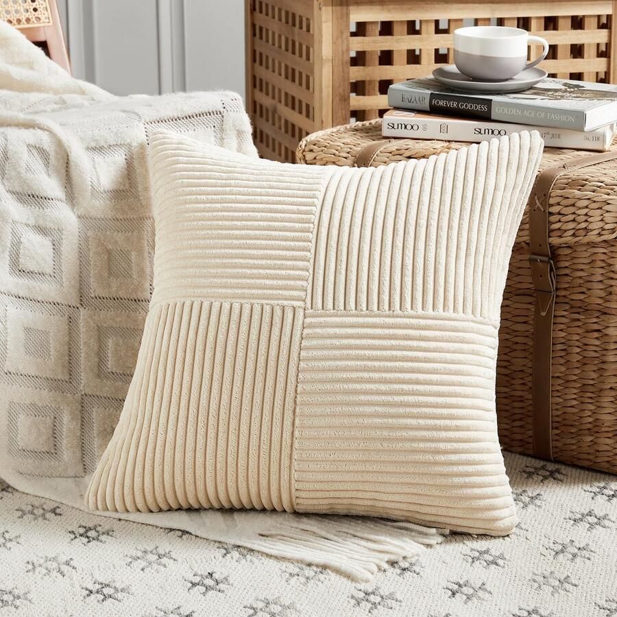 FDTERN 1 stuk geelbeige kussenhoes 70x70 cm zachte corduroy kussenhoezen kussenhoes decoratieve kussenhoes bankkussen decoratief kussen boho decoratie voor bank slaapkamer woonkamer balkon (zonder kussenvulling)