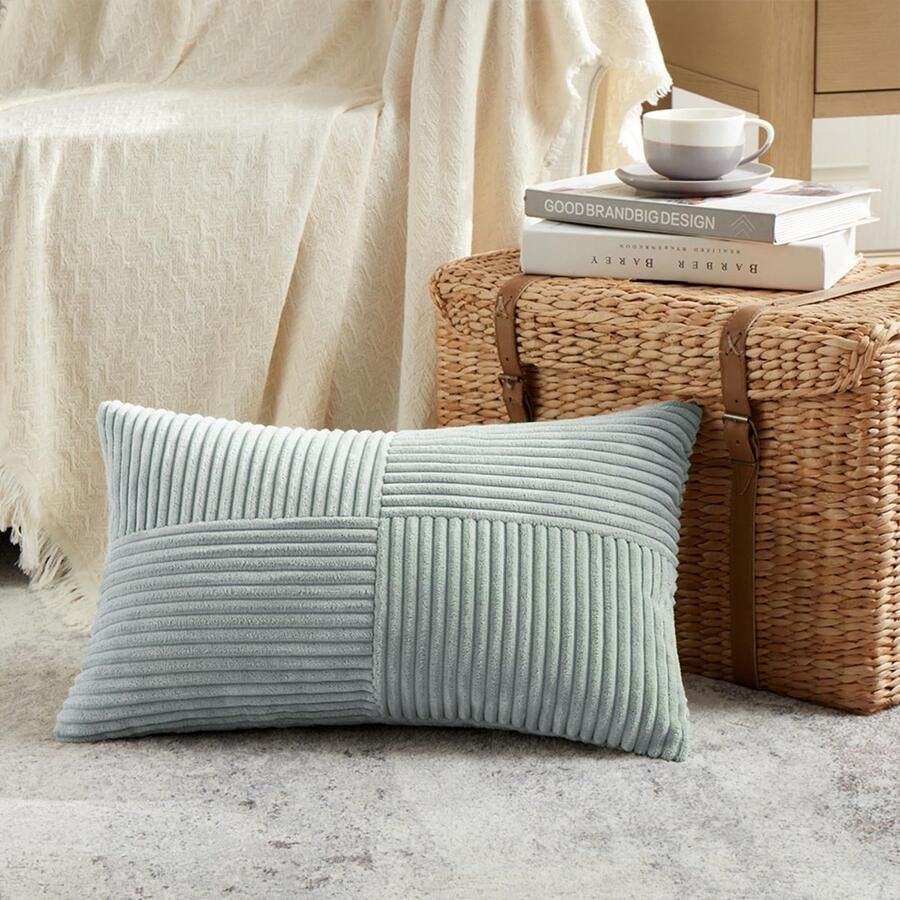 FDTERN 1 stuk grijsblauwe kussenhoes 30 x 50 cm zachte corduroy kussenhoezen kussenhoes decoratieve kussenhoes bankkussen decoratief kussen boho decoratie voor bank slaapkamer woonkamer balkon (zonder kussenvulling)