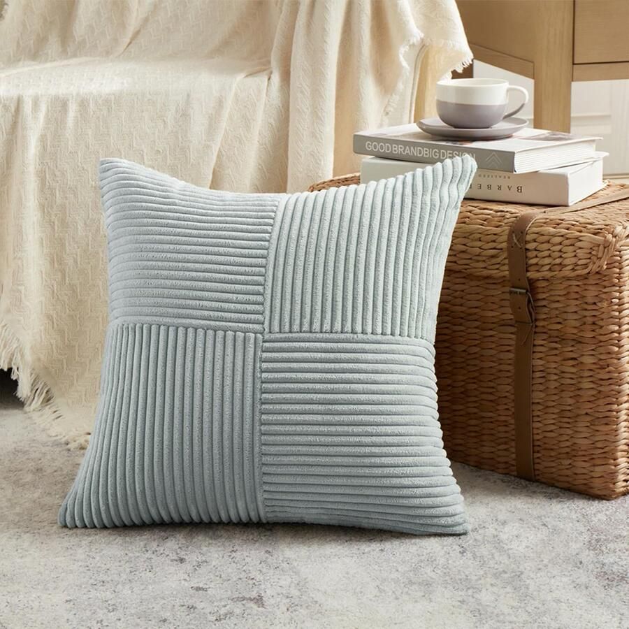 FDTERN 1 stuk grijsblauwe kussenhoes 70 x 70 cm zachte corduroy kussenhoezen kussenhoes decoratieve kussenhoes bankkussen decoratief kussen boho decoratie voor bank slaapkamer woonkamer balkon (zonder kussenvulling)
