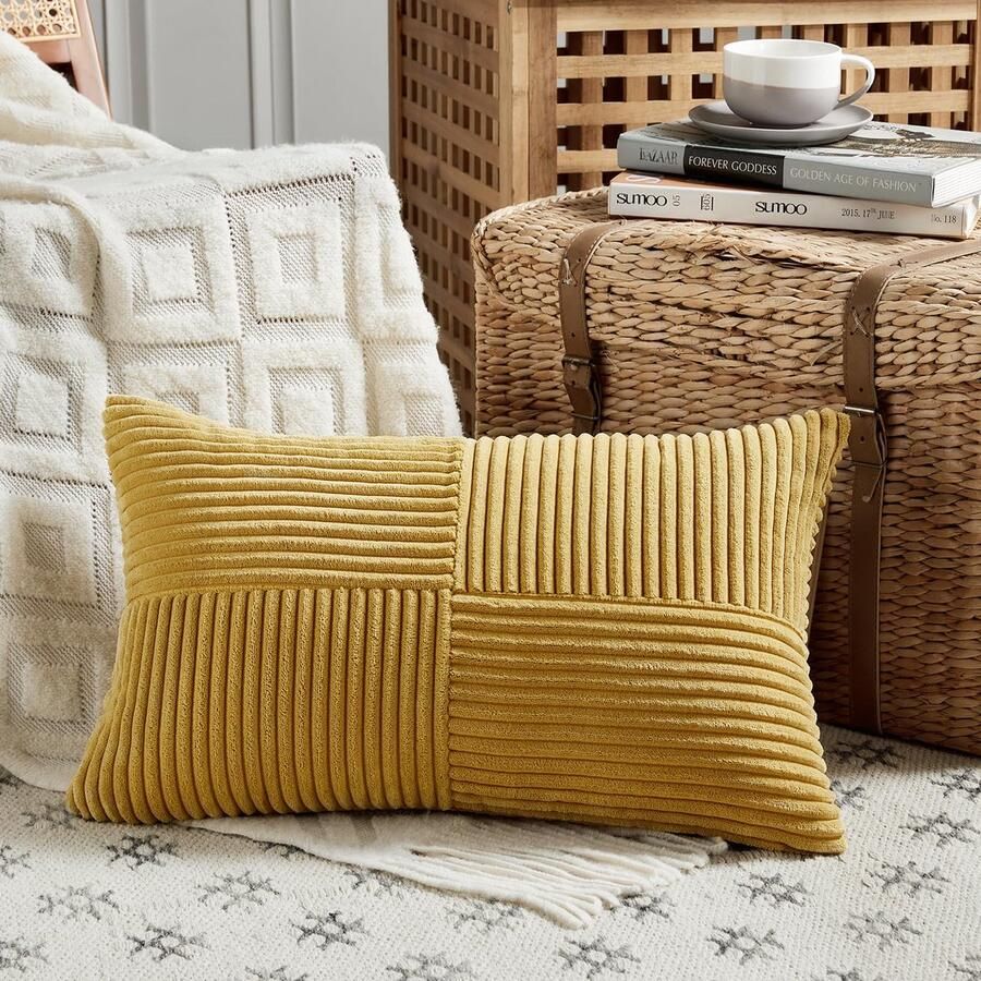 FDTERN 1 stuk kurkuma kussenhoes 35 x 60 cm zachte corduroy kussenhoezen kussenhoes decoratieve kussenhoes bankkussen decoratief kussen boho decoratie voor bank slaapkamer woonkamer balkon (zonder kussenvulling)
